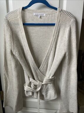 cupcakes & cashmere Cream Ribbed Wrap V-Neck Sweater